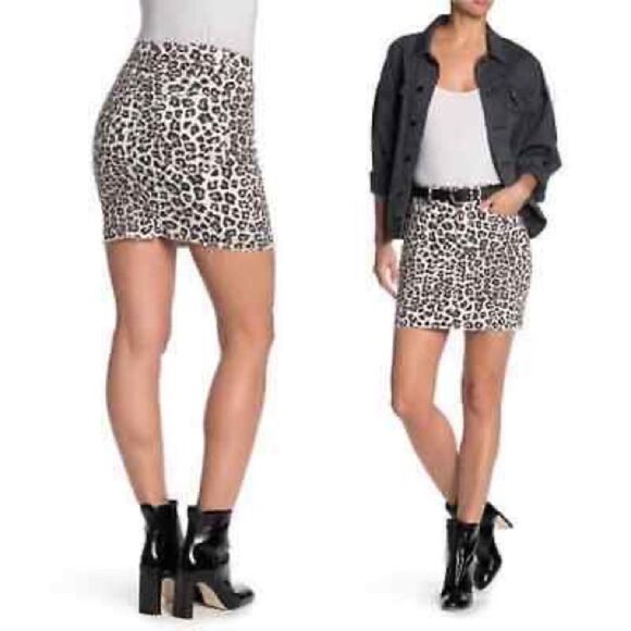 Good American Leopard Raw Hem Mini Skirt Size 18 | Curve-Hugging Statement Denim - Picture 2 of 14